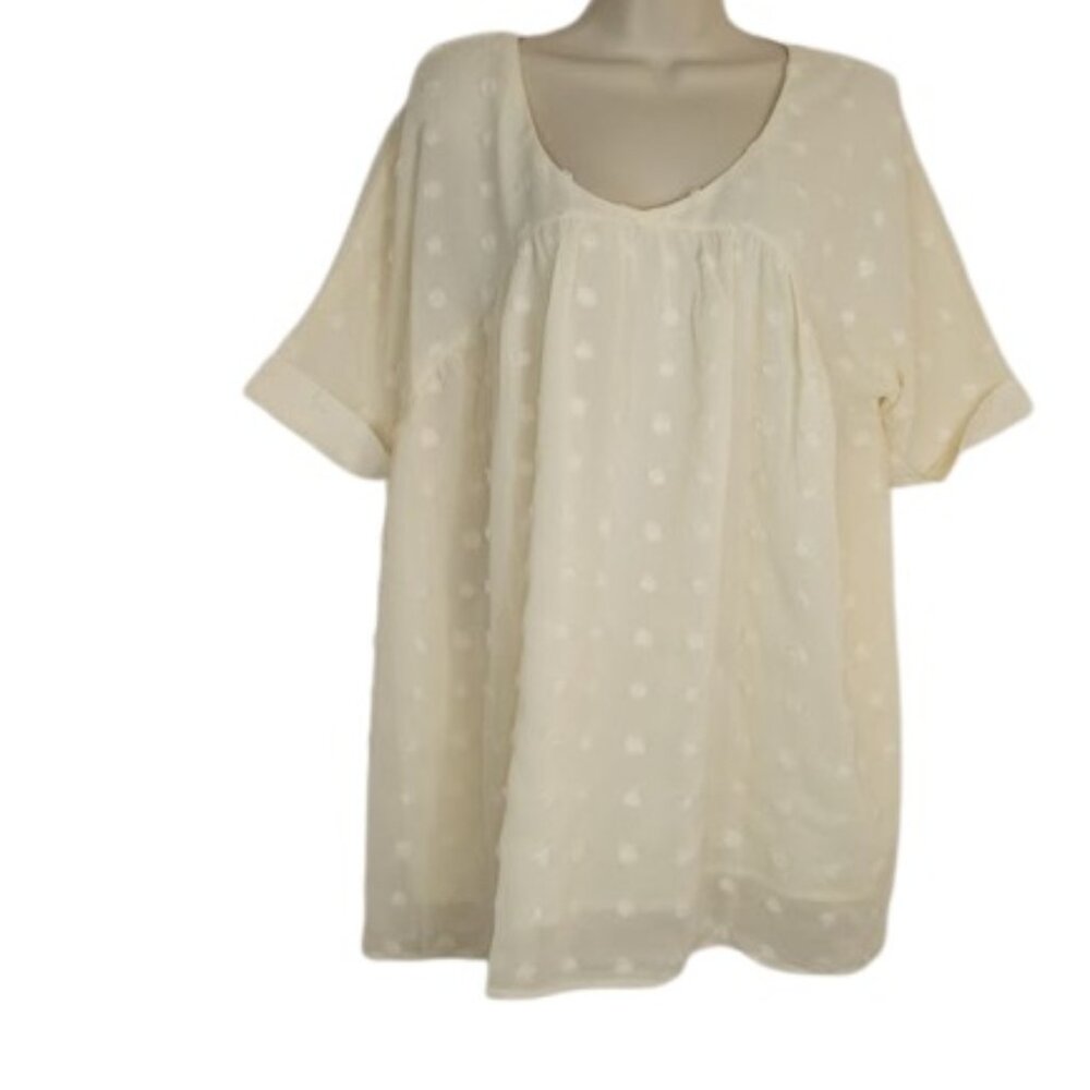 Purple Lava Womens Tunic Top Cream Swiss Dot Chiffon M New